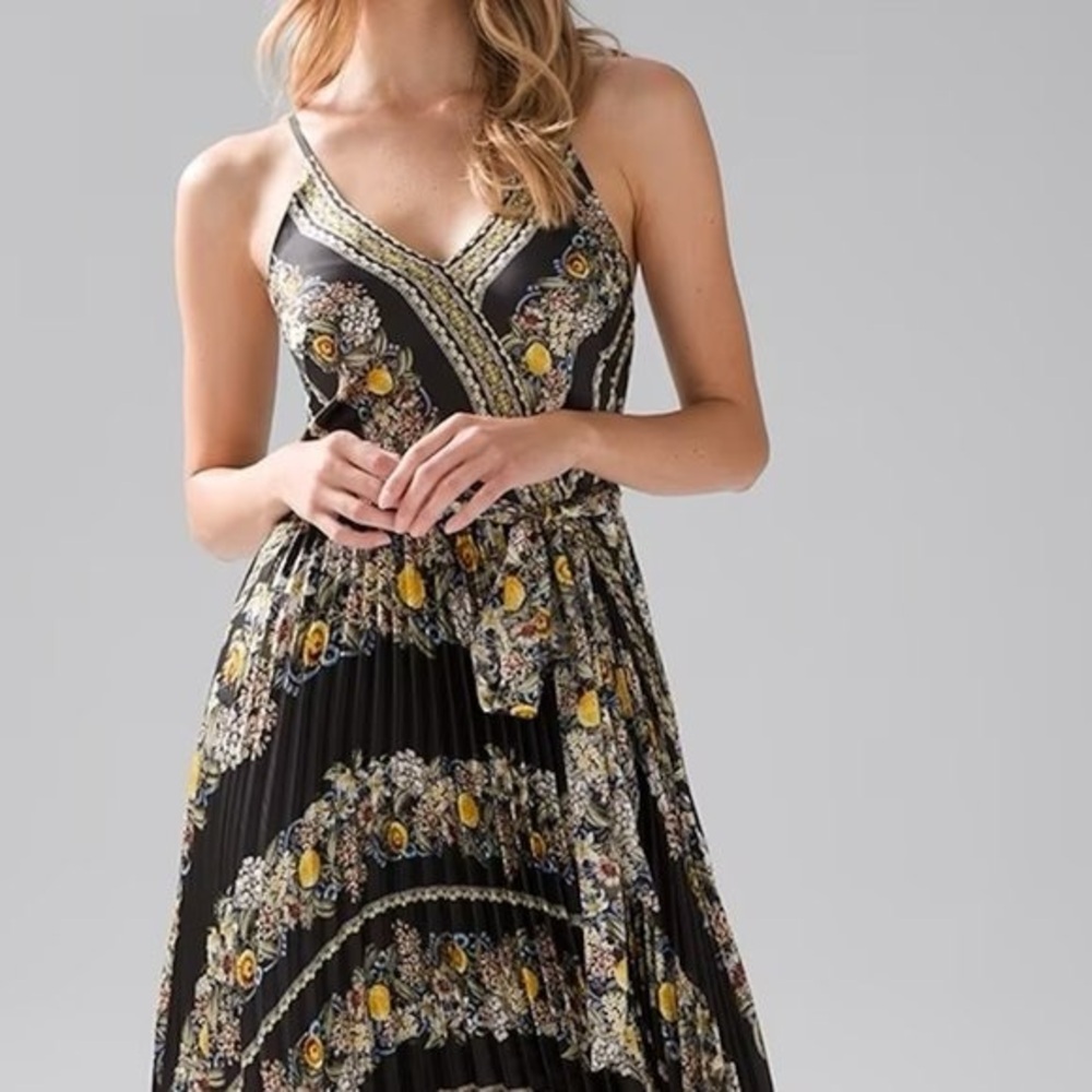 White House Black Market Black Floral Maxi Dress with Yellow Accents - Picture 3 of 7